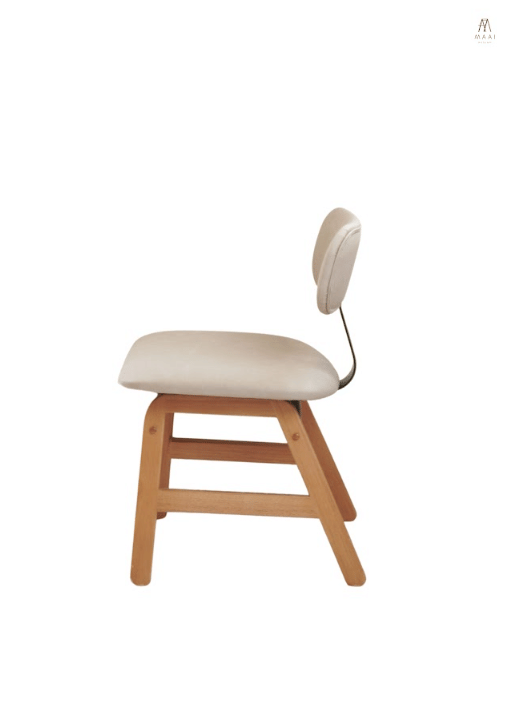 เก้าอี้ไม้ยางพารา MAAI DESIGN MIKUSU CHAIR(PUL 10) สีลาเต้(ขาสีโอีค) เบาะหนังหนานุ่ม พนักพิงเหล็ก_5