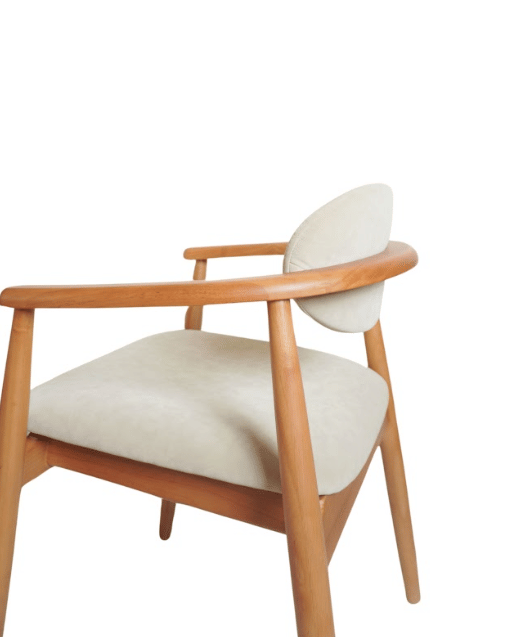 เก้าอี้ทานข้าวไม้ยางพาราแท้เบาะหนัง MAAI DESIGN รุ่น KIROKU CHAIR สไตล์ญี่ปุ่น มีที่พักแขน สีโอ๊ค_5
