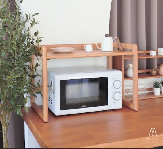ชั้นวางคร่อมไมโครเวฟ ไม้ยางพารา สไตล์ญี่ปุ่น MAAI DESIGN รุ่น OBUN SHELF สี OAK
