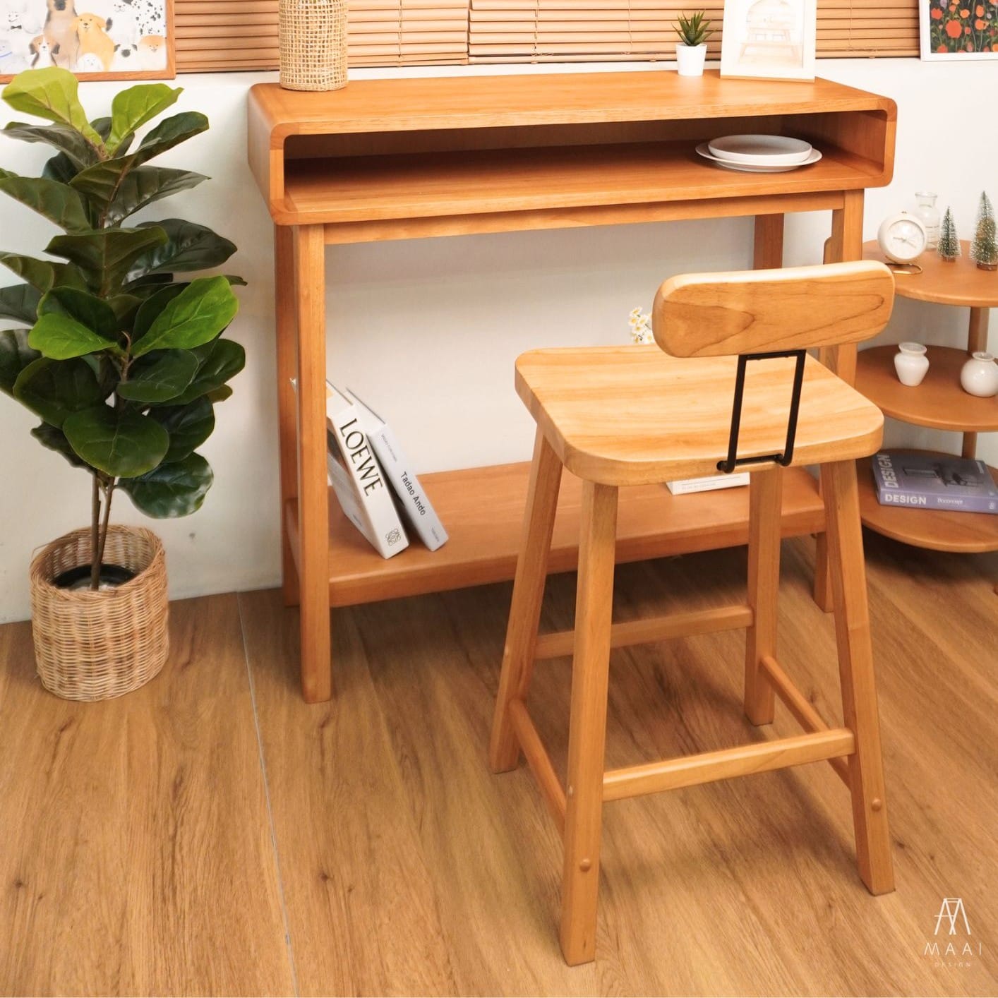 โต๊ะบาร์ไม้ยางพารา MAAI DESIGN รุ่น MITASU CONSOLE TABLE สีโอ๊ค