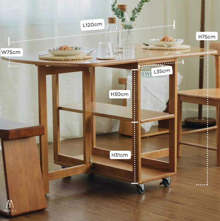 โต๊ะทานข้าวไม้ยางพาราแท้พับเก็บได้ MAAI DESIGN  รุ่น NABI TABLE สีโอ๊ค_6