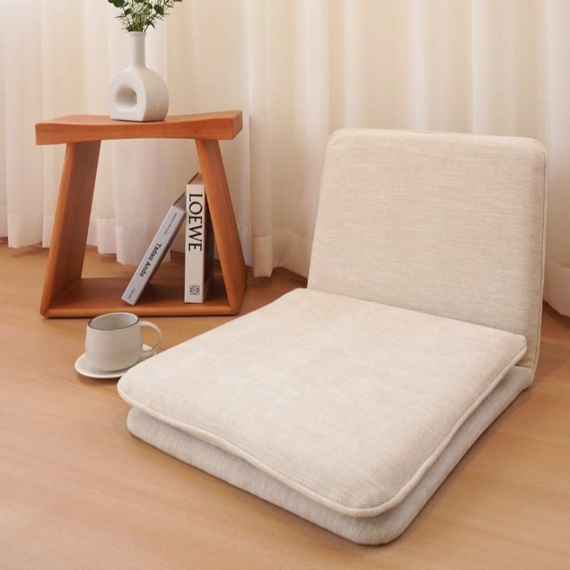 เบาะผ้านั่งพื้น พนักพิงไม้ยางพารา MAAI DESIGN รุ่น YUKA CHAIR สีครีม_6