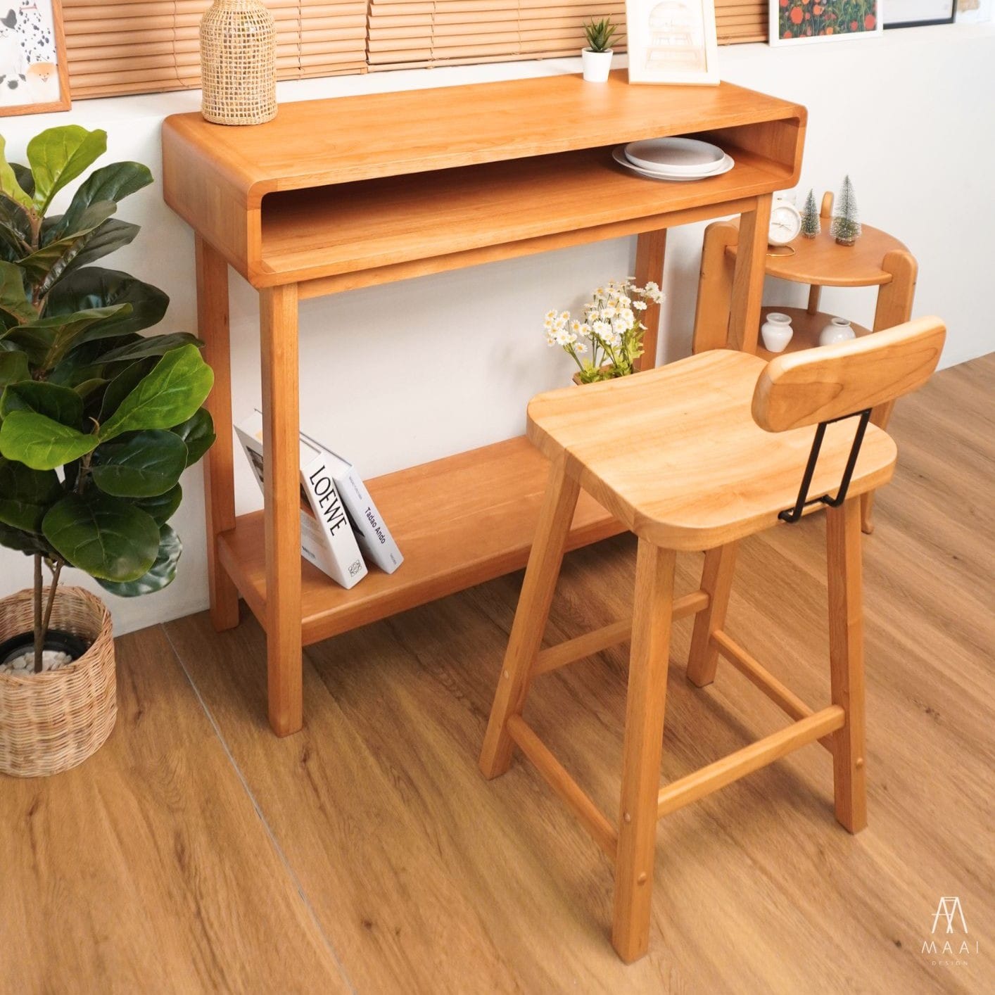 โต๊ะบาร์ไม้ยางพารา MAAI DESIGN รุ่น MITASU CONSOLE TABLE สีโอ๊ค