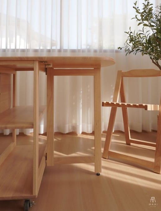 โต๊ะทานข้าวไม้ยางพาราแท้พับเก็บได้ MAAI DESIGN  รุ่น NABI TABLE สีบีช_7