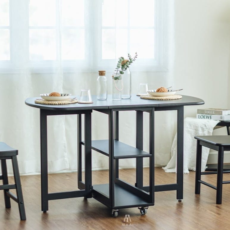 โต๊ะทานข้าวไม้ยางพาราแท้พับเก็บได้ MAAI DESIGN  รุ่น NABI TABLE สีดำ_8