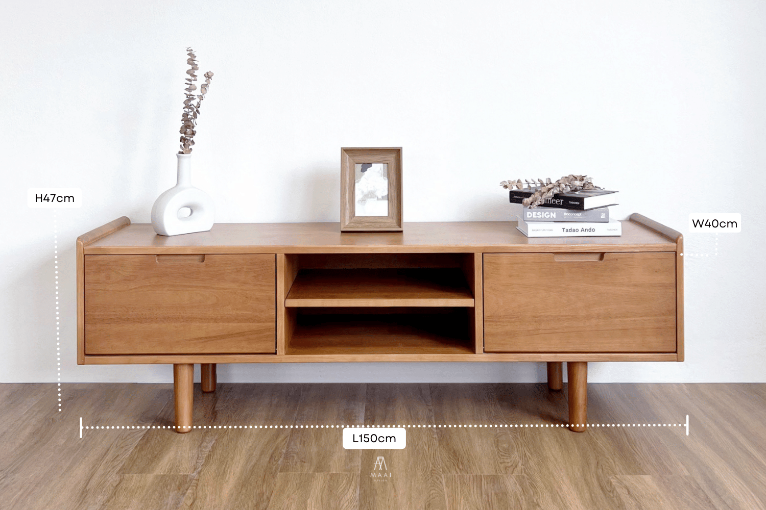 ชั้นวางทีวีไม้ยางพารา MAAI DESIGN รุ่น SAIDO M สีโอ๊ค_8
