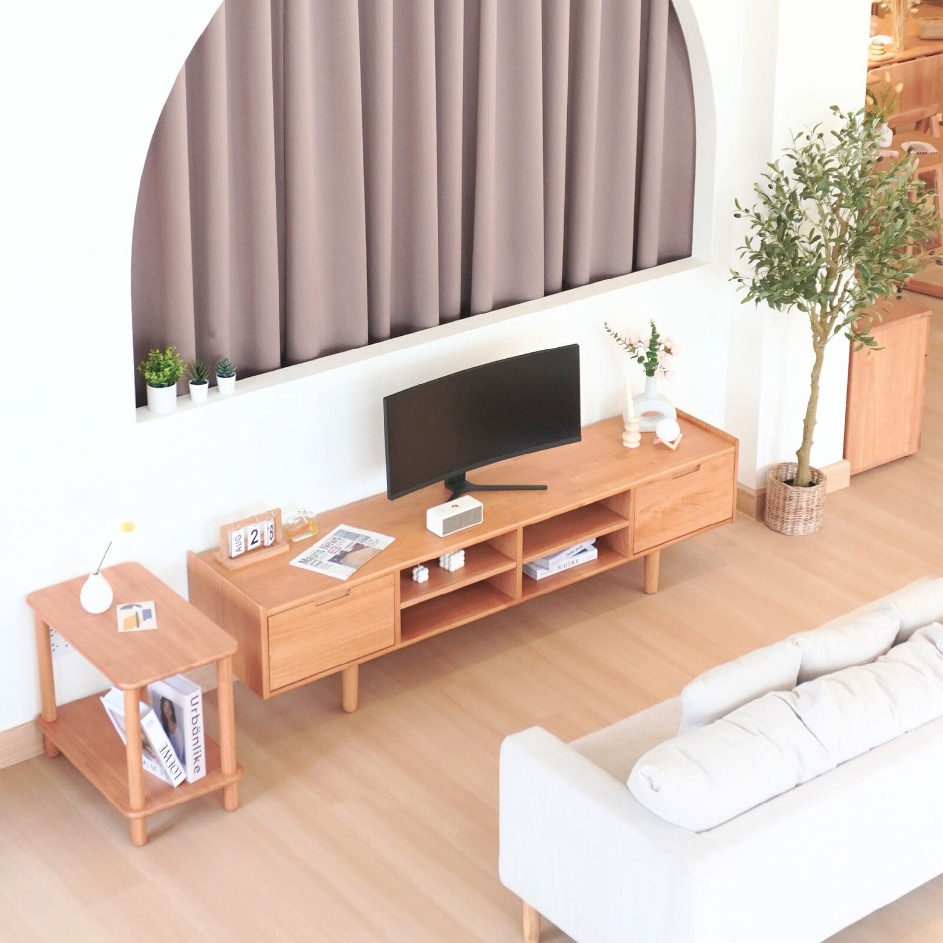 ชั้นวางทีวีไม้ยางพารา MAAI DESIGN รุ่น SAIDO L สีโอ๊ค_8