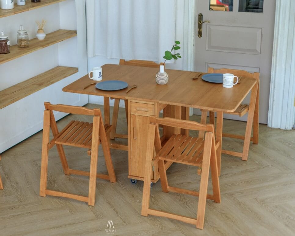 ชุดโต๊ะทานข้าวไม้ยางพาราแท้ 4 ที่นั่งพับเก็บได้ MAAI DESIGN  รุ่น BUTTERFLY TABLE SET สีโอ๊ค_6