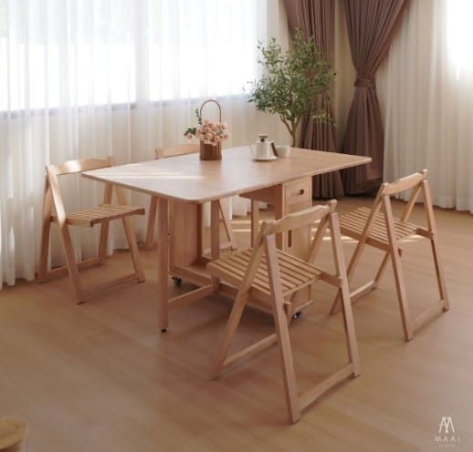 ชุดโต๊ะทานข้าวไม้ยางพาราแท้ 4 ที่นั่งพับเก็บได้ MAAI DESIGN  รุ่น BUTTERFLY TABLE SET สีบีช