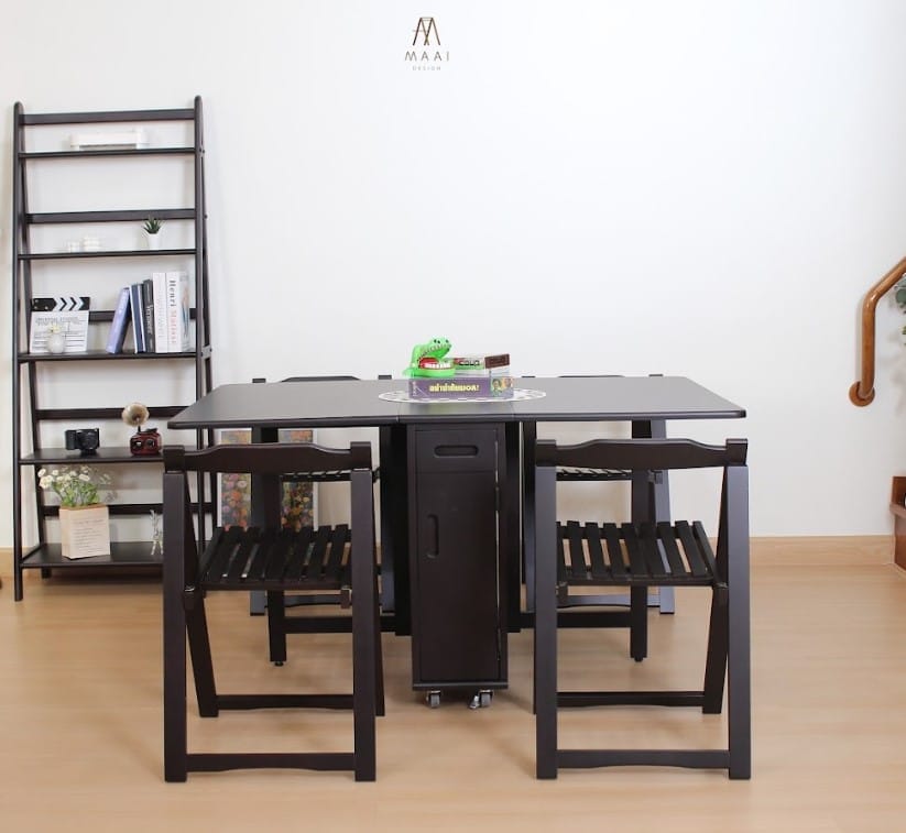 ชุดโต๊ะทานข้าวไม้ยางพาราแท้ 4 ที่นั่งพับเก็บได้ MAAI DESIGN  รุ่น BUTTERFLY TABLE SET ช็อกโกแลต