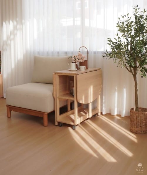 โต๊ะทานข้าวไม้ยางพาราแท้พับเก็บได้ MAAI DESIGN  รุ่น NABI TABLE สีบีช_8