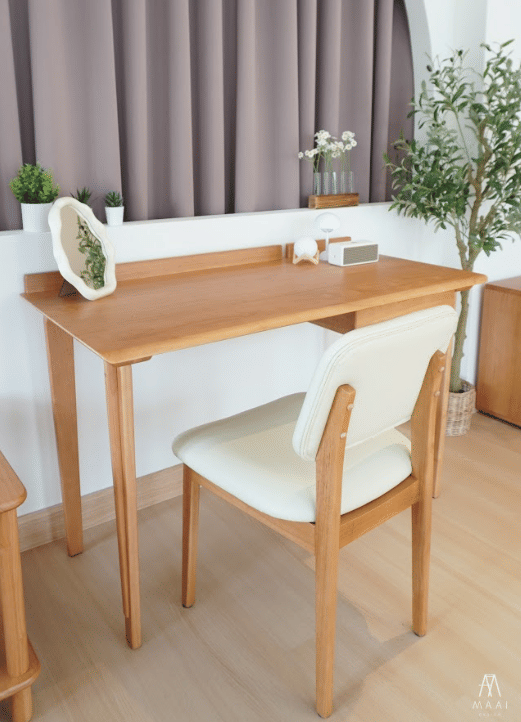 เก้าอี้ไม้ยางพาราเบาะหนังสีครีม MAAI DESIGN รุ่น AIKO CHAIR สีโอ๊ค_5