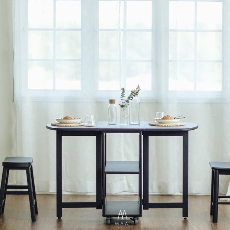 โต๊ะทานข้าวไม้ยางพาราแท้พับเก็บได้ MAAI DESIGN  รุ่น NABI TABLE สีดำ_9