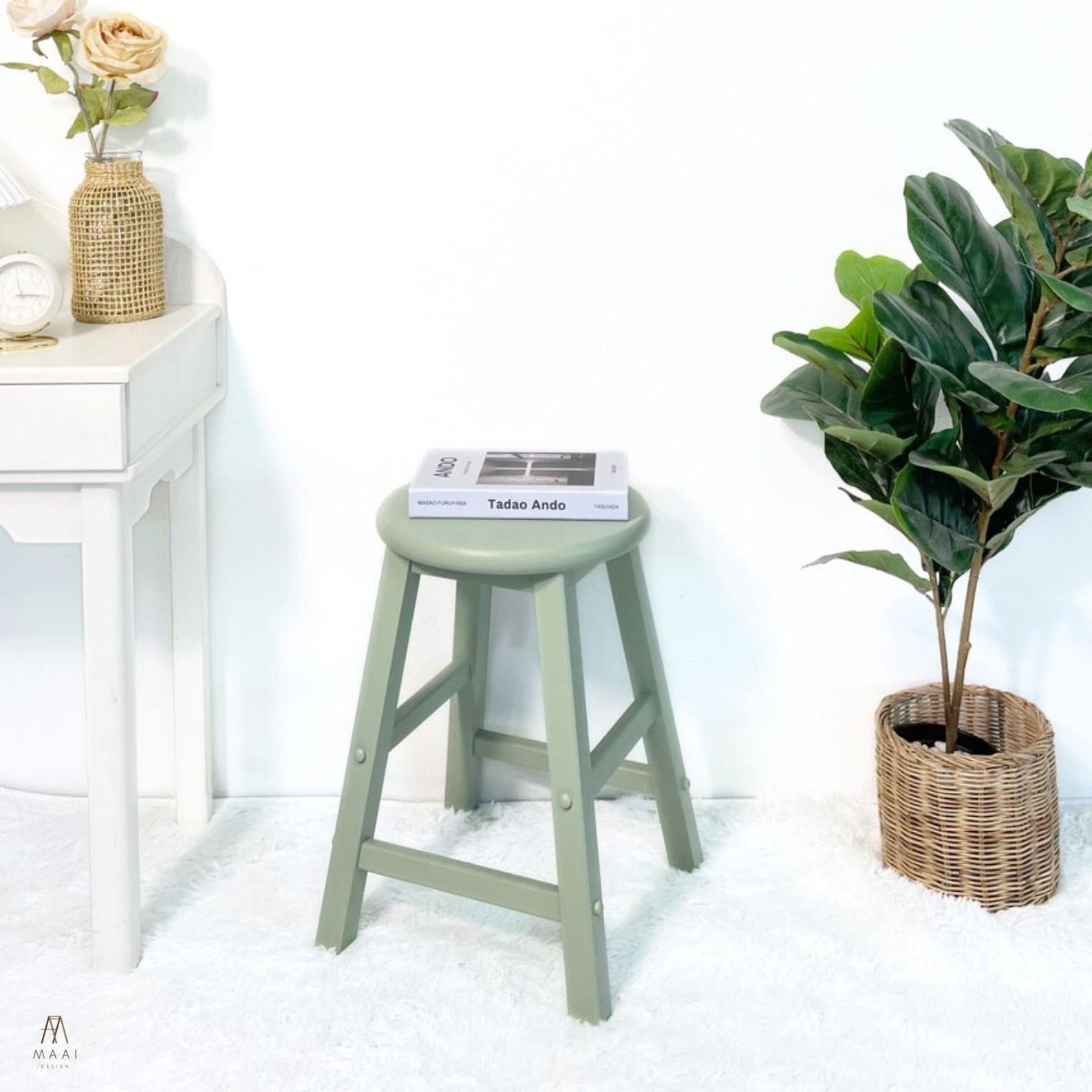 เก้าอี้บาร์ไม้ยางพารา MAAI DESIGN รุ่น GOM STOOL สีมิ้นท์_7