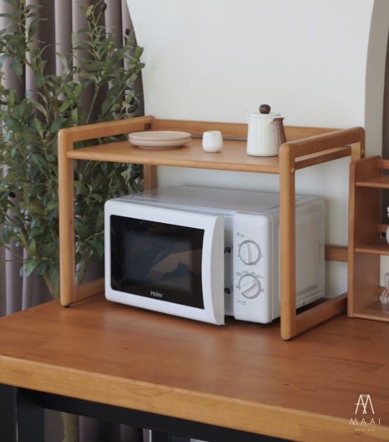 ชั้นวางคร่อมไมโครเวฟ ไม้ยางพารา สไตล์ญี่ปุ่น MAAI DESIGN รุ่น OBUN SHELF สี OAK_1