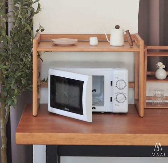 ชั้นวางคร่อมไมโครเวฟ ไม้ยางพารา สไตล์ญี่ปุ่น MAAI DESIGN รุ่น OBUN SHELF สี OAK_2