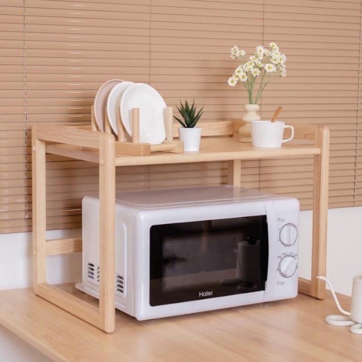 ชั้นวางคร่อมไมโครเวฟ ไม้ยางพารา สไตล์ญี่ปุ่น MAAI DESIGN รุ่น OBUN SHELF สี BEECH_2