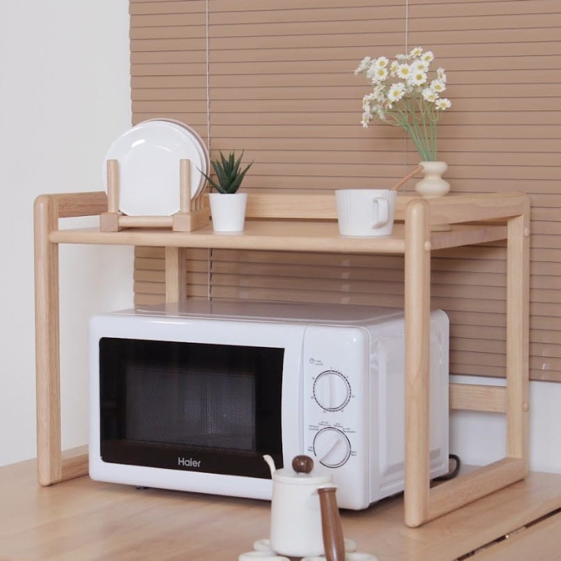 ชั้นวางคร่อมไมโครเวฟ ไม้ยางพารา สไตล์ญี่ปุ่น MAAI DESIGN รุ่น OBUN SHELF สี BEECH_6