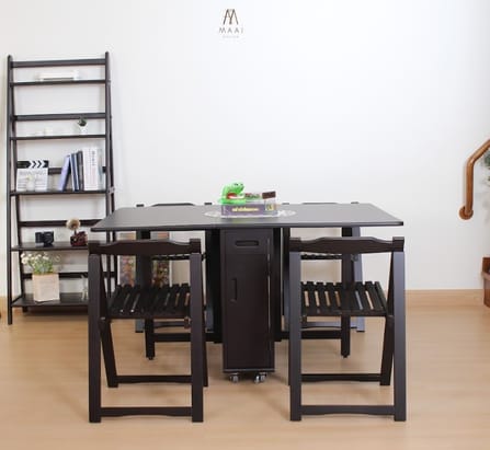 ชุดโต๊ะทานข้าวไม้ยางพาราแท้ 4 ที่นั่งพับเก็บได้ MAAI DESIGN  รุ่น BUTTERFLY TABLE SET ช็อกโกแลต_7