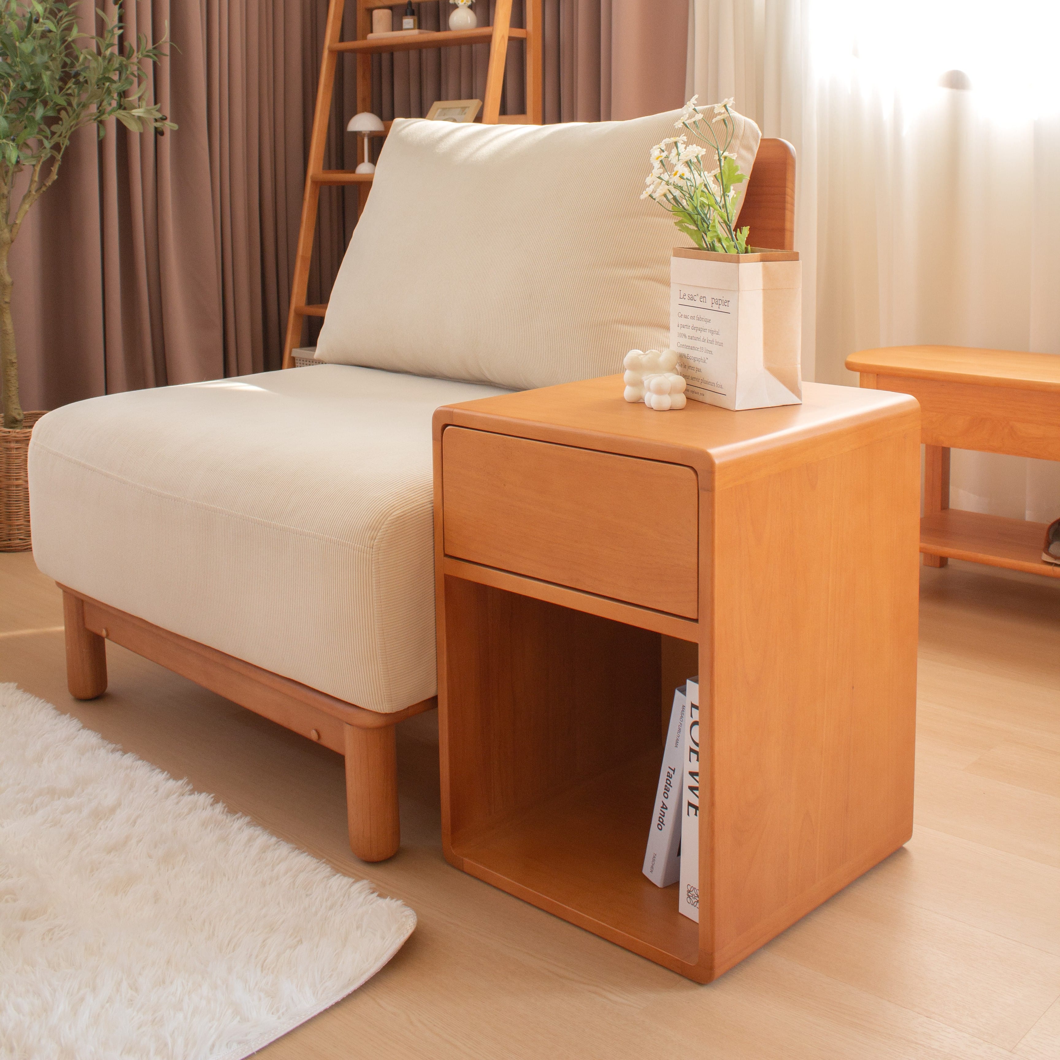 ตู้ลิ้นชักข้างเตียงไม้ยางพารา MAAI DESIGN รุ่น UNERU SIDE TABLE สีโอ๊ค_8