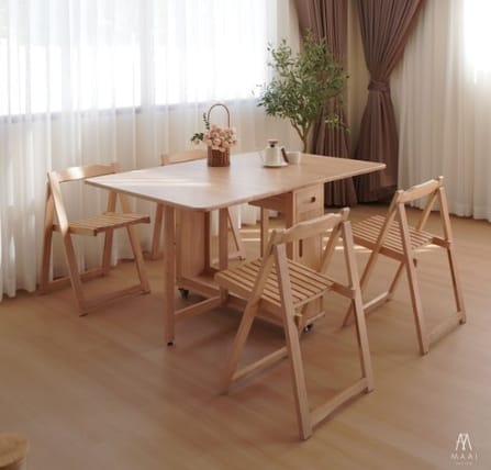 ชุดโต๊ะทานข้าวไม้ยางพาราแท้ 4 ที่นั่งพับเก็บได้ MAAI DESIGN  รุ่น BUTTERFLY TABLE SET สีบีช_6