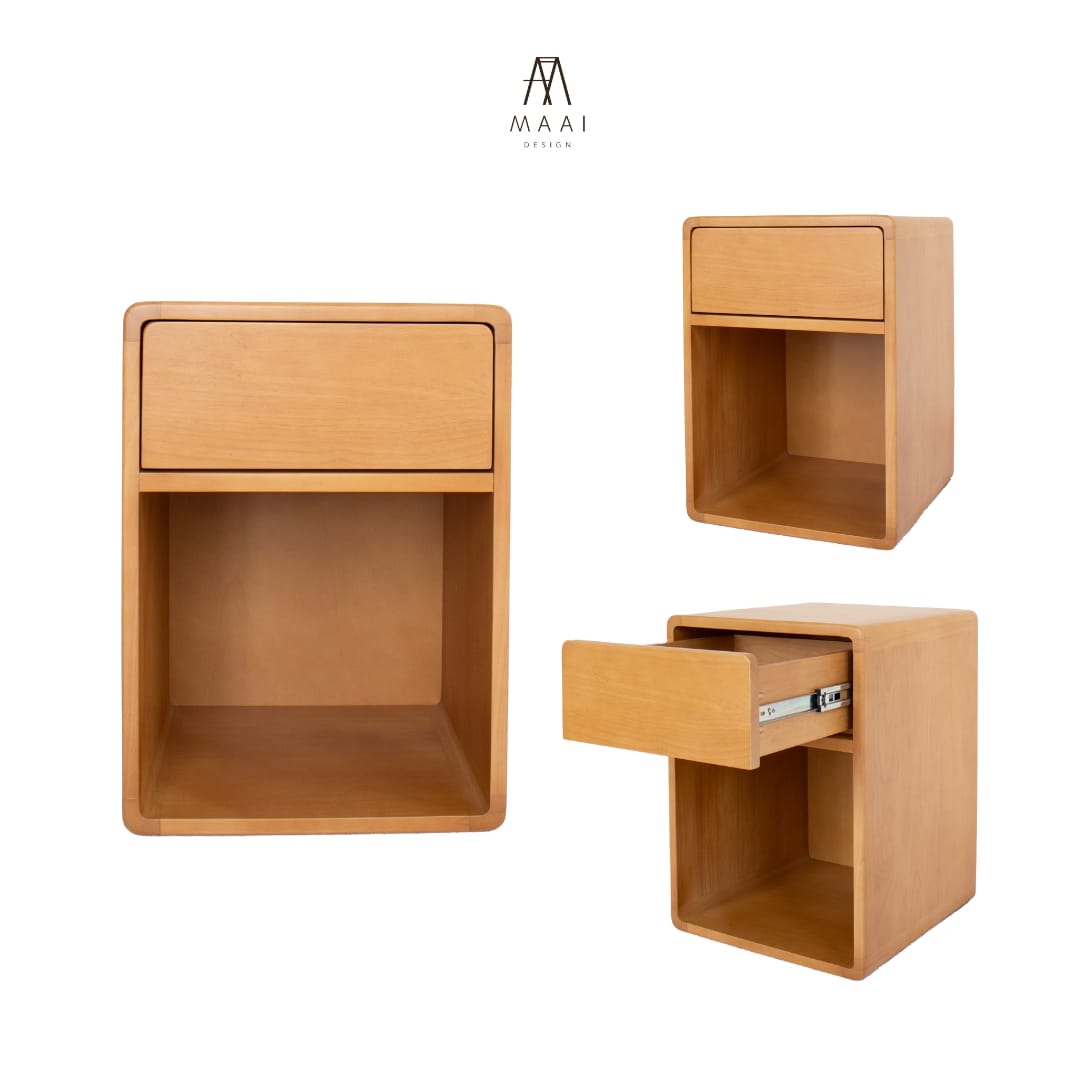 ตู้ลิ้นชักข้างเตียงไม้ยางพารา MAAI DESIGN รุ่น UNERU SIDE TABLE สีโอ๊ค_9