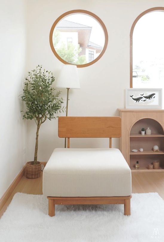 โซฟา 1 ที่นั่งไม้ยางพารา MAAI DESIGN รุ่น KANAKO SOFA เบาะผ้าสีครีม_2