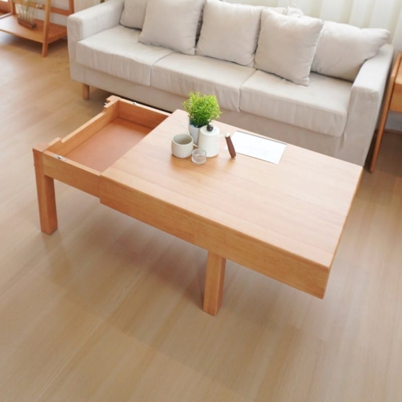 โต๊ะกลางไม้ยางพารา เลื่อนเปิดเก็บของได้ MAAI DESIGN รุ่น SHUNO COFFEE TABLE สีโอ๊ค_7