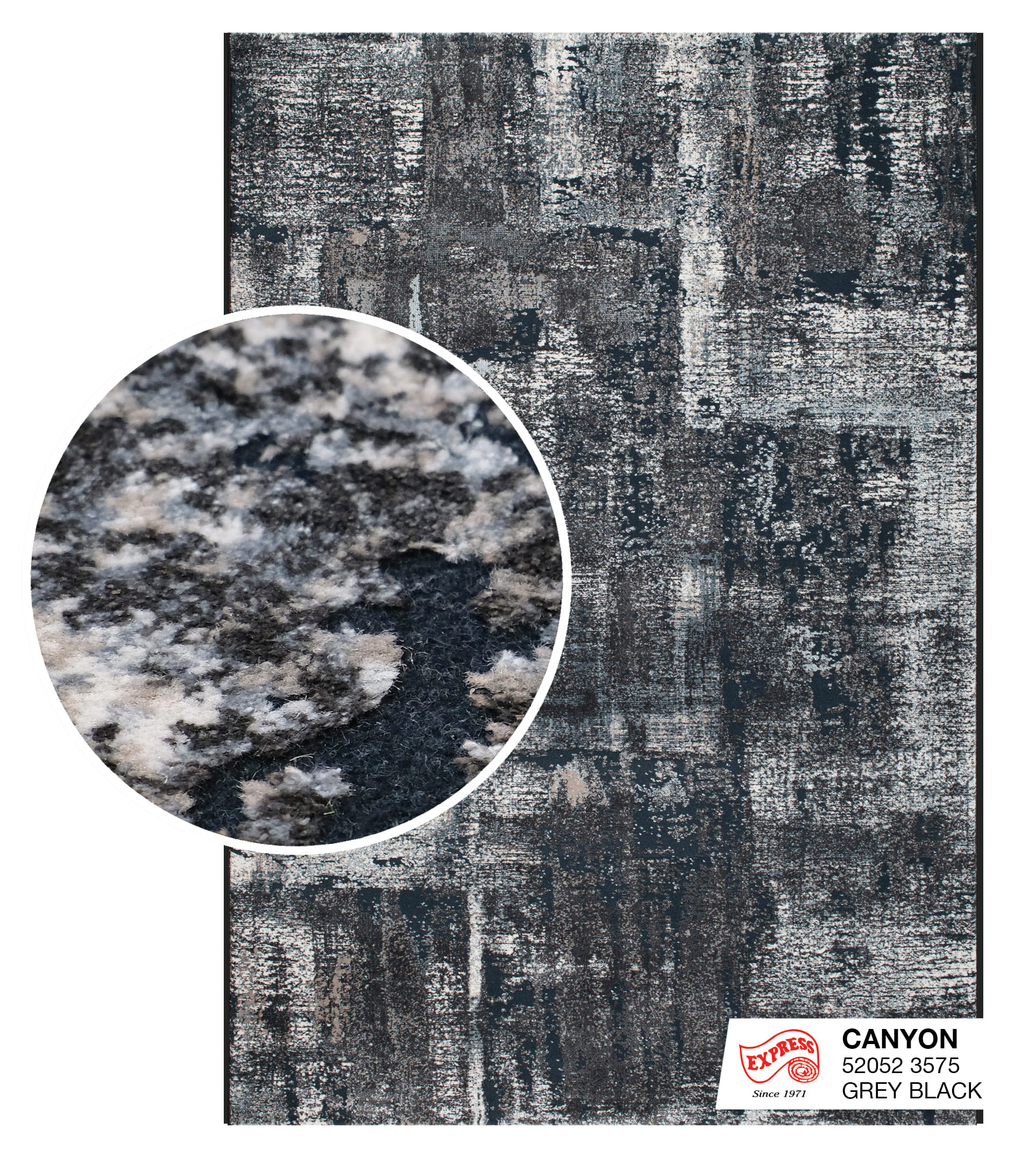 พรมปูพื้น EXPRESS CARPET รุ่น CANYON รหัส 52052 3575 ขนาด 160X230 ซม.หนา 11 มม. สีเทาดำ_0