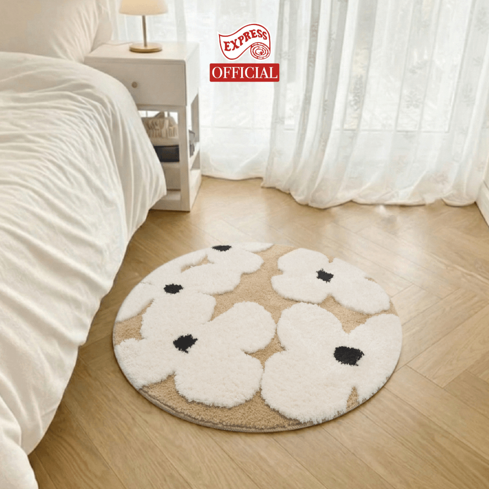 พรมเช็ดเท้าลายดอกไม้วงกลม EXPRESS CARPET รุ่น IDC7-1 C150 ขนาดเส้นผ่านศูนย์กลาง 150 ซม. หนา 10-20 มม.สีครีม_3