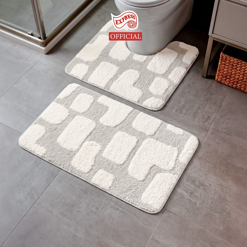พรมเช็ดเท้าชุดห้องน้ำ 2 ชิ้น EXPRESS CARPET รุ่น AG1-1 ขนาด45X70 ซม.และ พรมรูปตัว U 50X60 ซม. หนา 20 มม. สีครีม 
