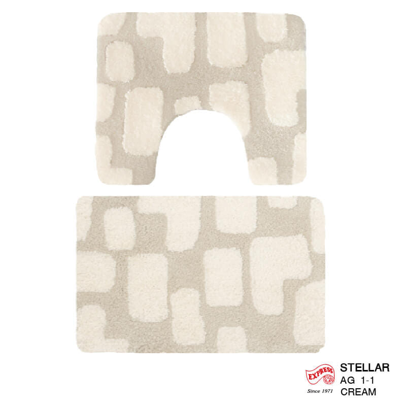 พรมเช็ดเท้าชุดห้องน้ำ 2 ชิ้น EXPRESS CARPET รุ่น AG1-1 ขนาด45X70 ซม.และ พรมรูปตัว U 50X60 ซม. หนา 20 มม. สีครีม _0