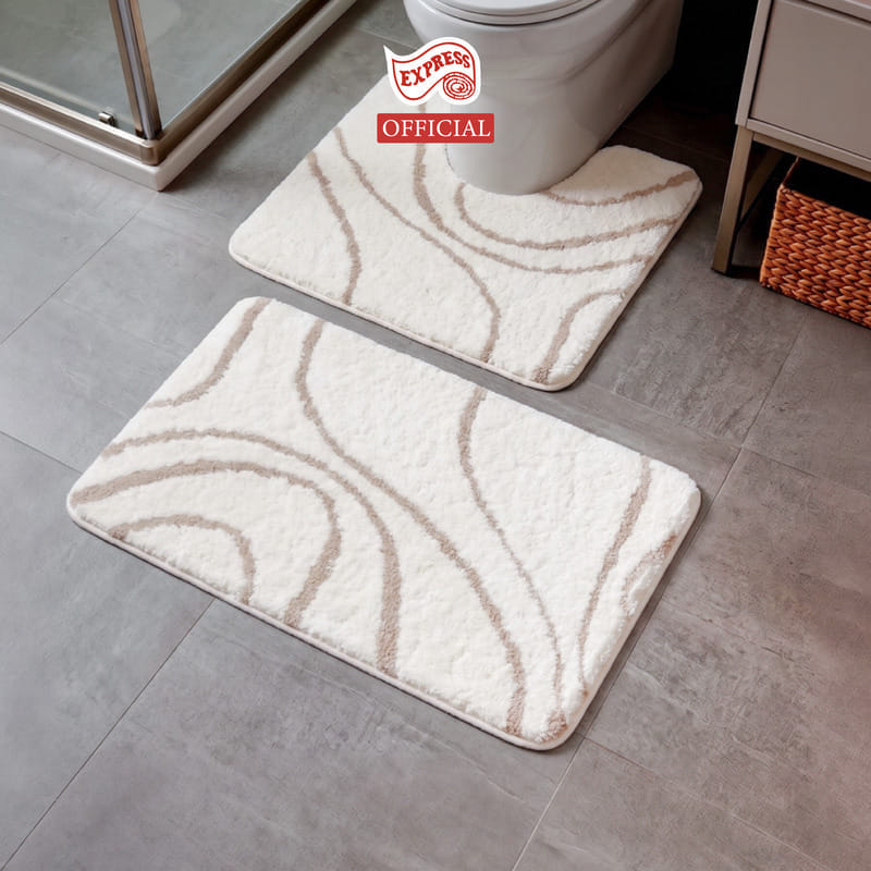 พรมเช็ดเท้าชุดห้องน้ำ 2 ชิ้น EXPRESS CARPET รุ่น AG3-1 ขนาด45X70 ซม.และ พรมรูปตัว U 50X60 ซม. หนา 18-23 มม. สีครีม 