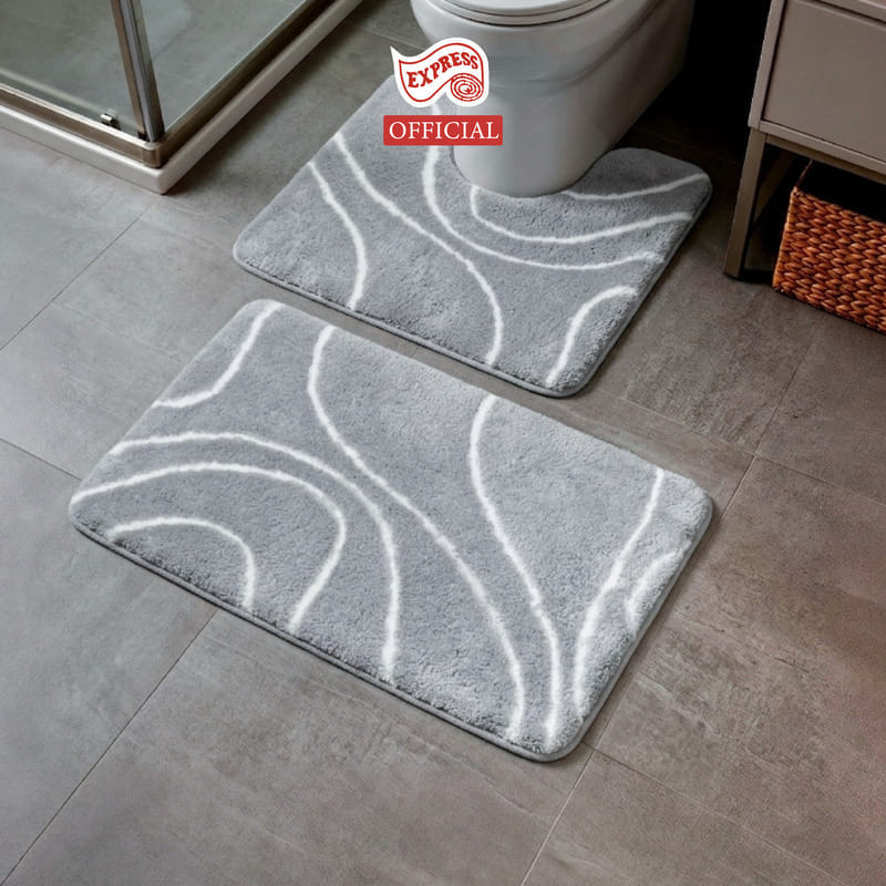 พรมเช็ดเท้าชุดห้องน้ำ 2 ชิ้น EXPRESS CARPET รุ่น AG3-6 ขนาด45X70 ซม.และ พรมรูปตัว U 50X60 ซม. หนา 18-23 มม. สีเทา 