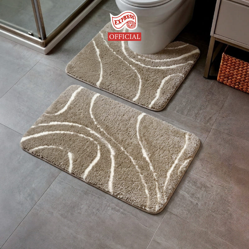 พรมเช็ดเท้าชุดห้องน้ำ 2 ชิ้น EXPRESS CARPET รุ่น AG3-7 ขนาด45X70 ซม.และ พรมรูปตัว U 50X60 ซม. หนา 18-23 มม. สีโทป 
