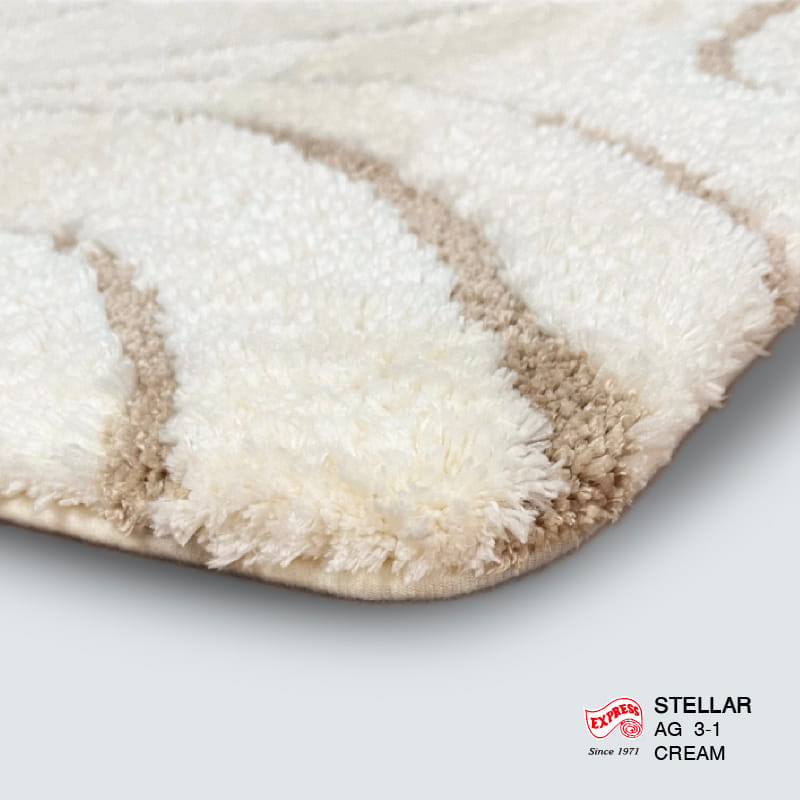 พรมเช็ดเท้าชุดห้องน้ำ 2 ชิ้น EXPRESS CARPET รุ่น AG3-1 ขนาด45X70 ซม.และ พรมรูปตัว U 50X60 ซม. หนา 18-23 มม. สีครีม 