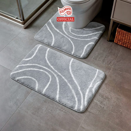 พรมเช็ดเท้าชุดห้องน้ำ 2 ชิ้น EXPRESS CARPET รุ่น AG3-6 ขนาด45X70 ซม.และ พรมรูปตัว U 50X60 ซม. หนา 18-23 มม. สีเทา _3