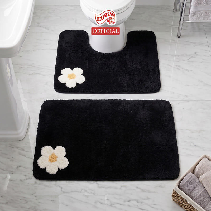 พรมเช็ดเท้าชุดห้องน้ำ 2 ชิ้น EXPRESS CARPET รุ่น AG6-3 ขนาด45X70 ซม.และ พรมรูปตัว U 50X60 ซม. หนา 20 มม. สีดำ 