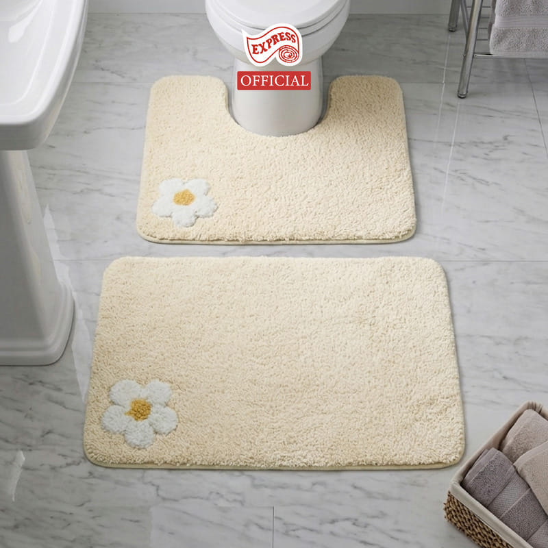 พรมเช็ดเท้าชุดห้องน้ำ 2 ชิ้น EXPRESS CARPET รุ่น AG6-5 ขนาด45X70 ซม.และ พรมรูปตัว U 50X60 ซม. หนา 20 มม. สีครีม 