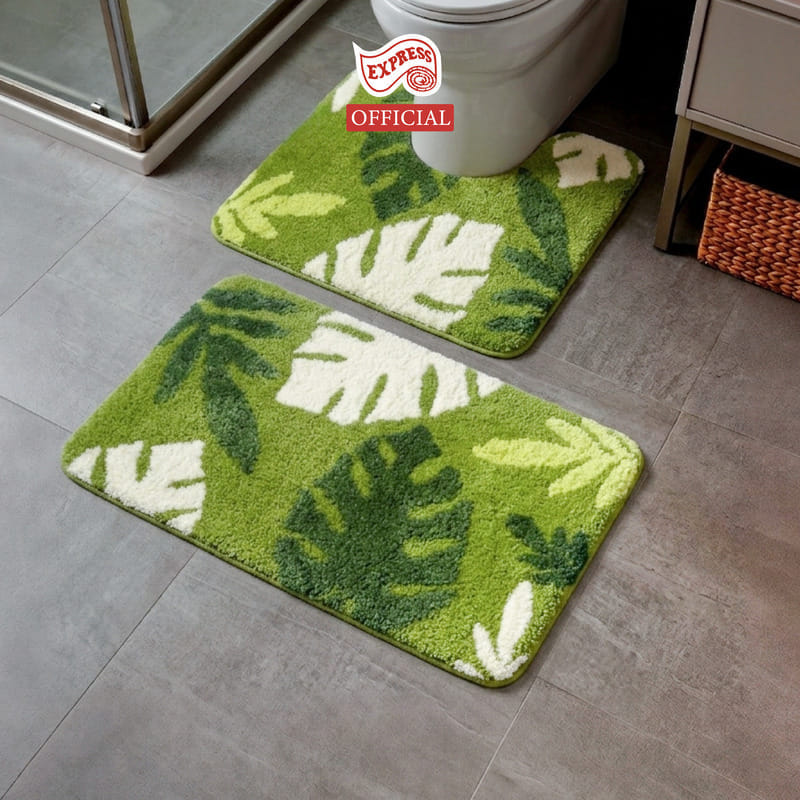 พรมเช็ดเท้าชุดห้องน้ำ 2 ชิ้น EXPRESS CARPET รุ่น AG6-9 ขนาด45X70 ซม.และ พรมรูปตัว U 50X60 ซม. หนา 18-23 มม. สีเขียว 