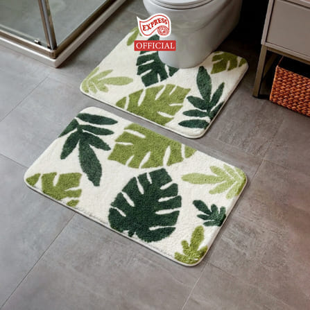พรมเช็ดเท้าชุดห้องน้ำ 2 ชิ้น EXPRESS CARPET รุ่น AG6-8 ขนาด45X70 ซม.และ พรมรูปตัว U 50X60 ซม. หนา 18-23 มม. สีขาว/เขียว _3