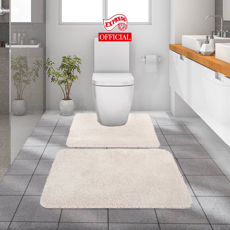 พรมเช็ดเท้าชุดห้องน้ำ 2 ชิ้น EXPRESS CARPET รุ่น AG8-1 ขนาด45X70 ซม.และ พรมรูปตัว U 50X60 ซม. หนา 20 มม. สีครีม _3