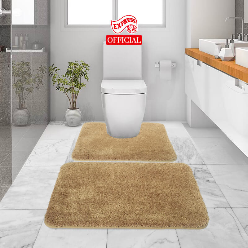 พรมเช็ดเท้าชุดห้องน้ำ 2 ชิ้น EXPRESS CARPET รุ่น AG8-2 ขนาด45X70 ซม.และ พรมรูปตัว U 50X60 ซม. หนา 20 มม. สีน้ำตาล _3