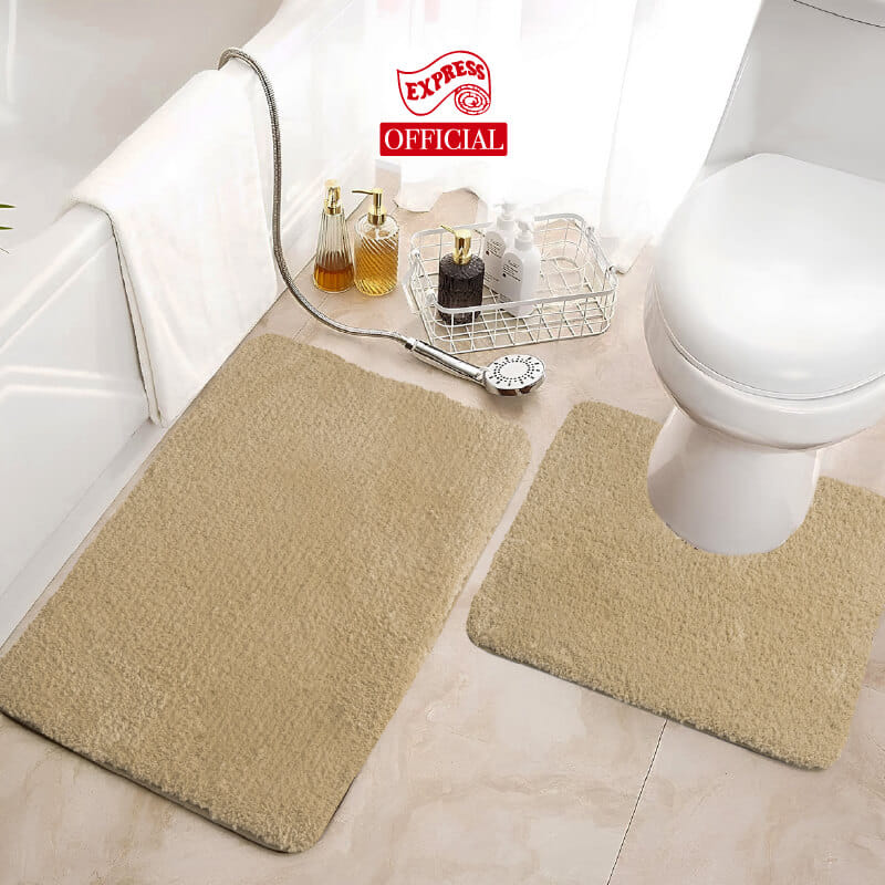 พรมเช็ดเท้าชุดห้องน้ำ 2 ชิ้น EXPRESS CARPET รุ่น AG8-4 ขนาด45X70 ซม.และ พรมรูปตัว U 50X60 ซม. หนา 20 มม. สีเบจ _3