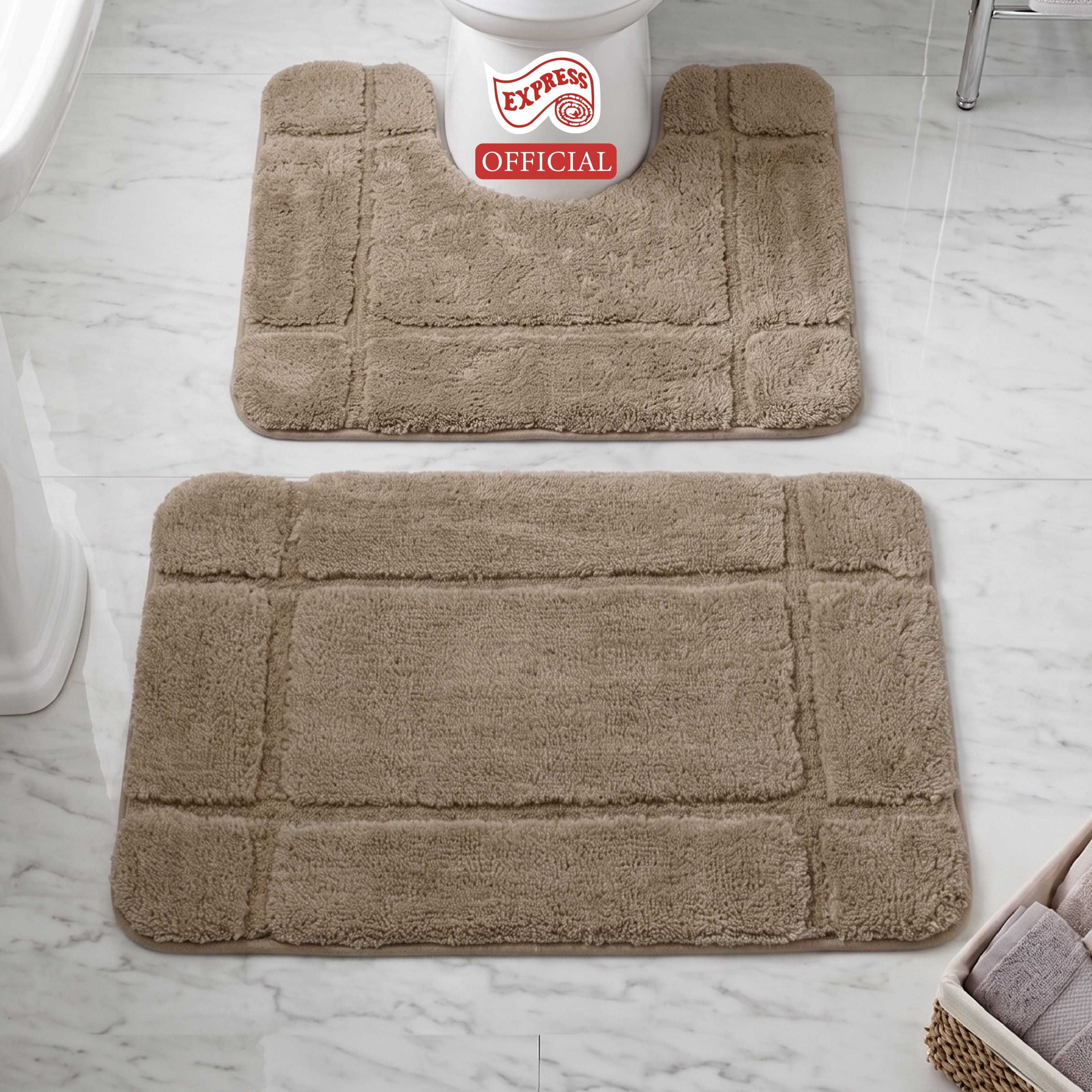 พรมเช็ดเท้าชุดห้องน้ำ 2 ชิ้น EXPRESS CARPET รุ่น DG2-7 ขนาด45X70 ซม.และ พรมรูปตัว U 50X60 ซม. หนา 12-20 มม. สีโทป_3