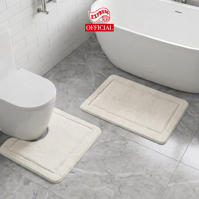 พรมเช็ดเท้าชุดห้องน้ำ 2 ชิ้น EXPRESS CARPET รุ่น DG3-5 ขนาด45X70 ซม.และ พรมรูปตัว U 50X60 ซม. หนา 12-20 มม. สีครีม _3
