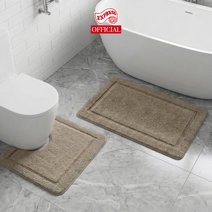 พรมเช็ดเท้าชุดห้องน้ำ 2 ชิ้น EXPRESS CARPET รุ่น DG3-7 ขนาด45X70 ซม.และ พรมรูปตัว U 50X60 ซม. หนา 12-20 มม. สีโทป _3