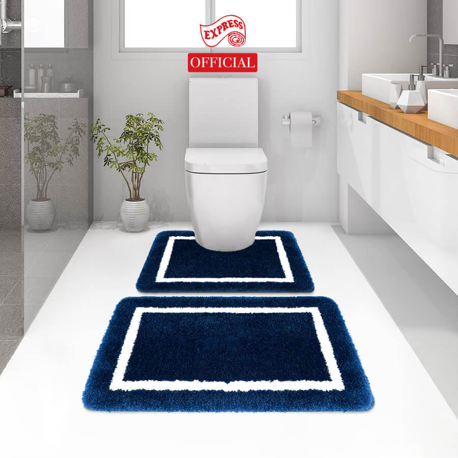 พรมเช็ดเท้าชุดห้องน้ำ 2 ชิ้น EXPRESS CARPET รุ่น EG2-2 ขนาด45X70 ซม.และ พรมรูปตัว U 50X60 ซม. หนา 20 มม. สีน้ำเงิน _3