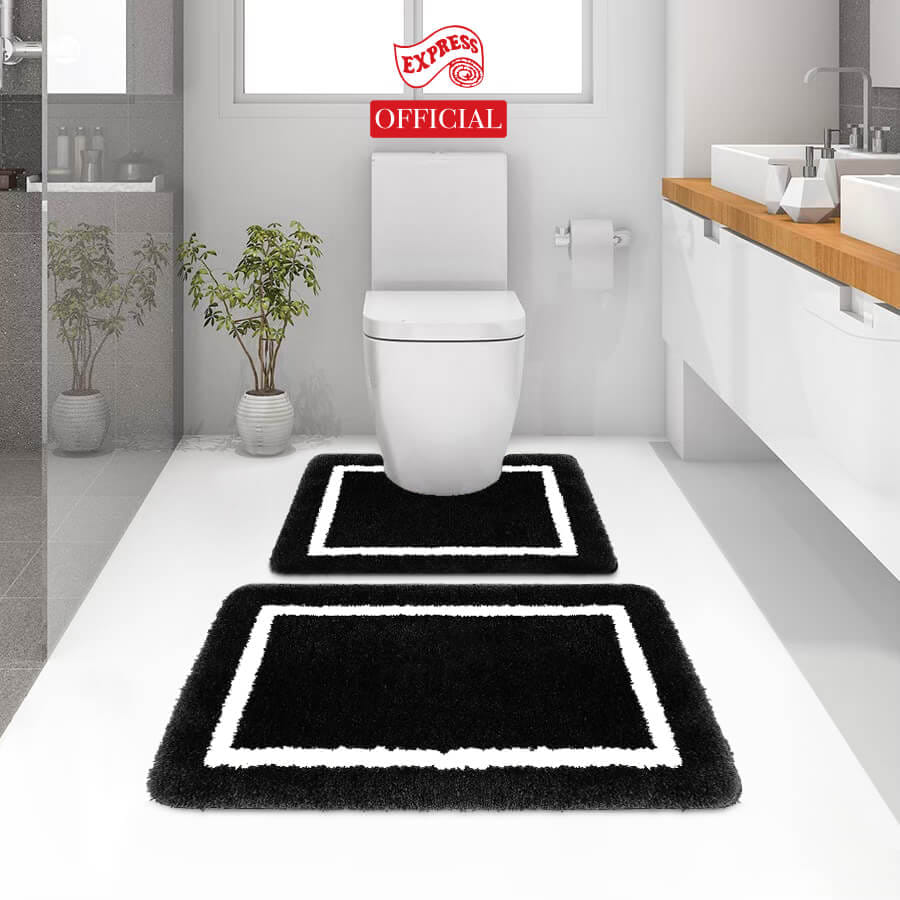 พรมเช็ดเท้าชุดห้องน้ำ 2 ชิ้น EXPRESS CARPET รุ่น EG2-3 ขนาด45X70 ซม.และ พรมรูปตัว U 50X60 ซม. หนา 20 มม. สีดำ _3