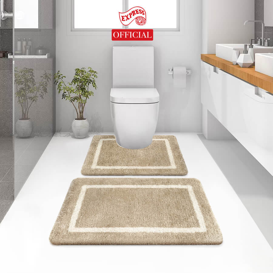 พรมเช็ดเท้าชุดห้องน้ำ 2 ชิ้น EXPRESS CARPET รุ่น EG2-4 ขนาด45X70 ซม.และ พรมรูปตัว U 50X60 ซม. หนา 20 มม. สีน้ำตาล _3